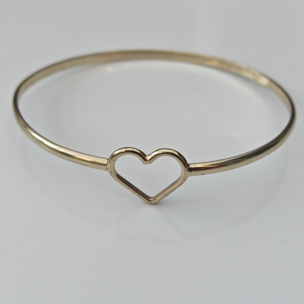 Gold Tone Open Heart Bangle Bracelet Minimalist Dainty Love Jewelry Slime Wire